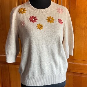 LOFT Cream Sweater with Floral Embroidery
